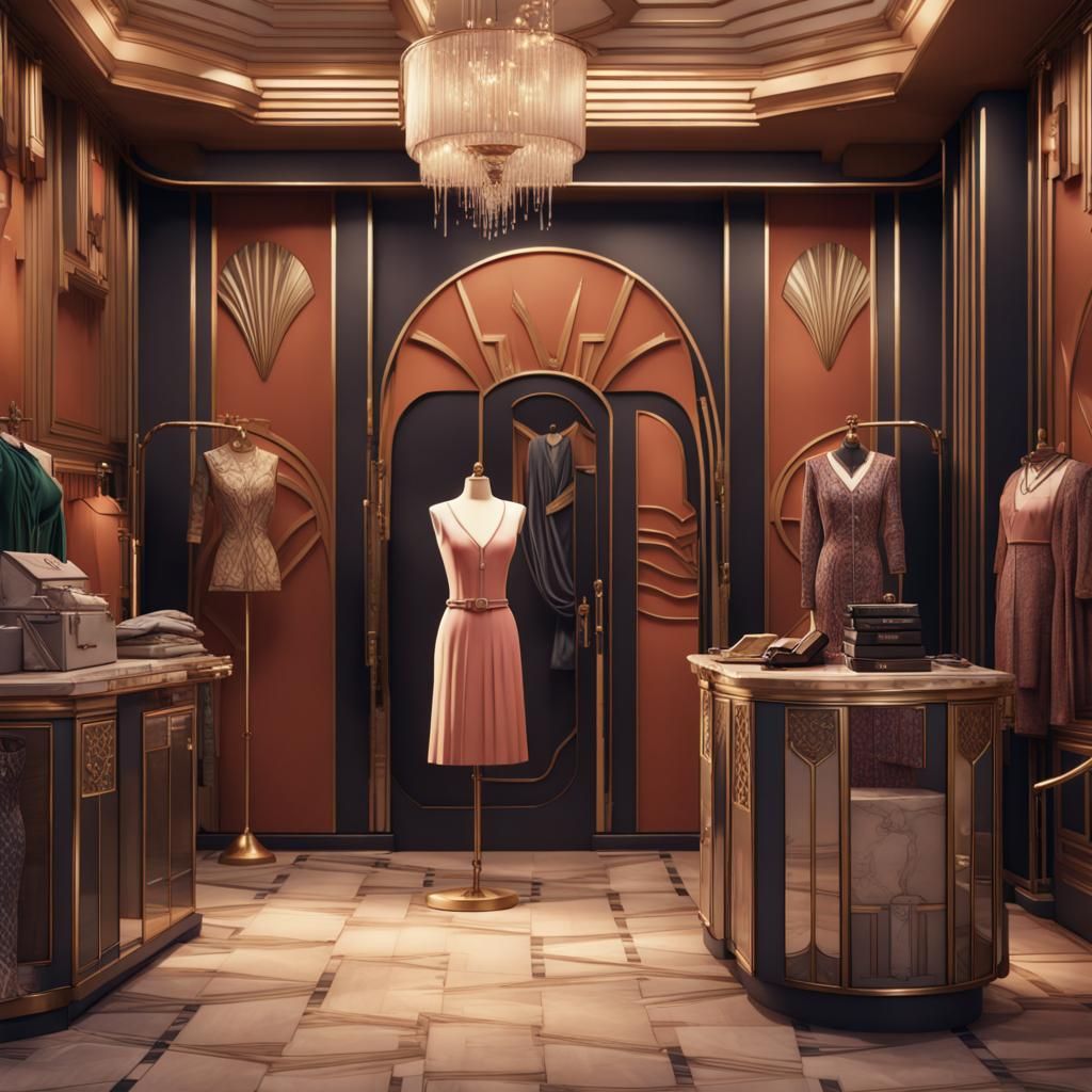 Art Deco Clothing Shop Interior in Detailed Matte Painting