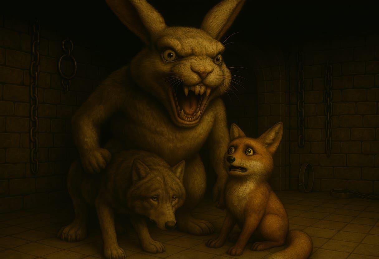 Giant Bunny Standoff: Dramatic, Detailed Animal Artwork