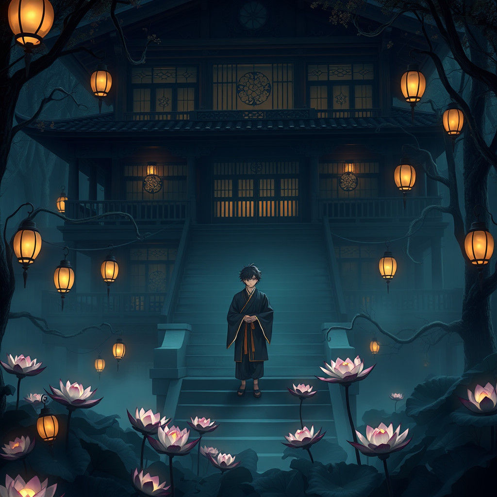 Mystical Japanese Mansion with Anime Character