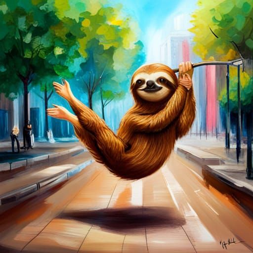 Cute Sloth Dancing in Tutu: Graffiti Art