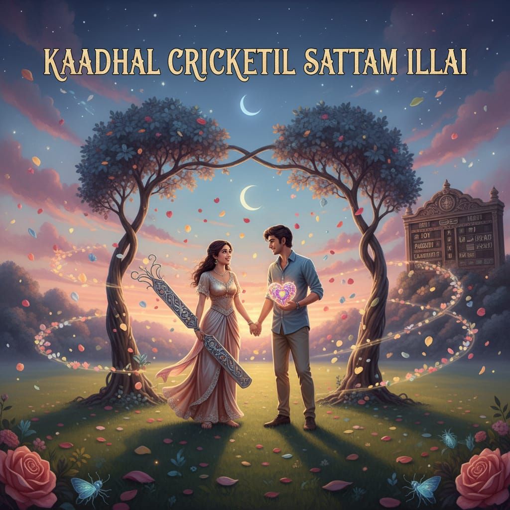 Surreal Twilight Cricket Field: Lovers Play with Emotions