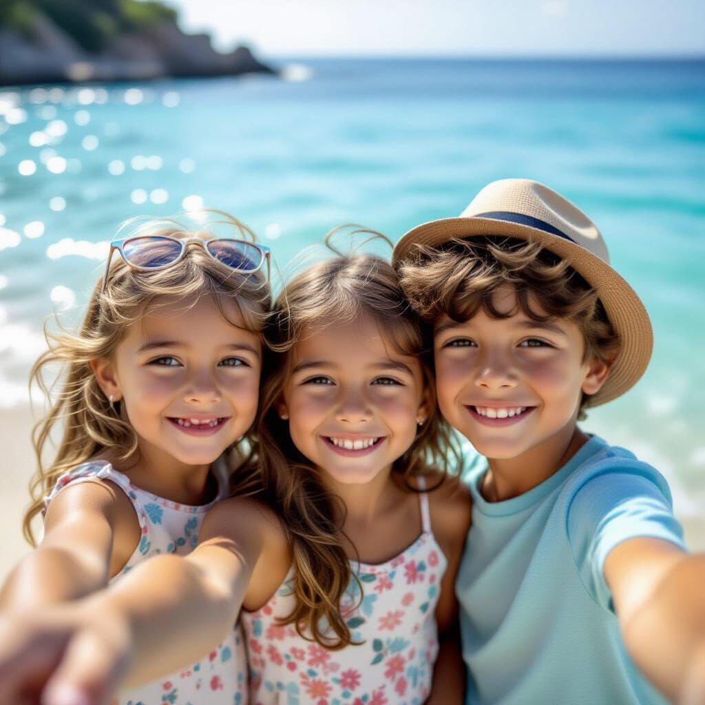Children's Selfie with Relaxing Sea View