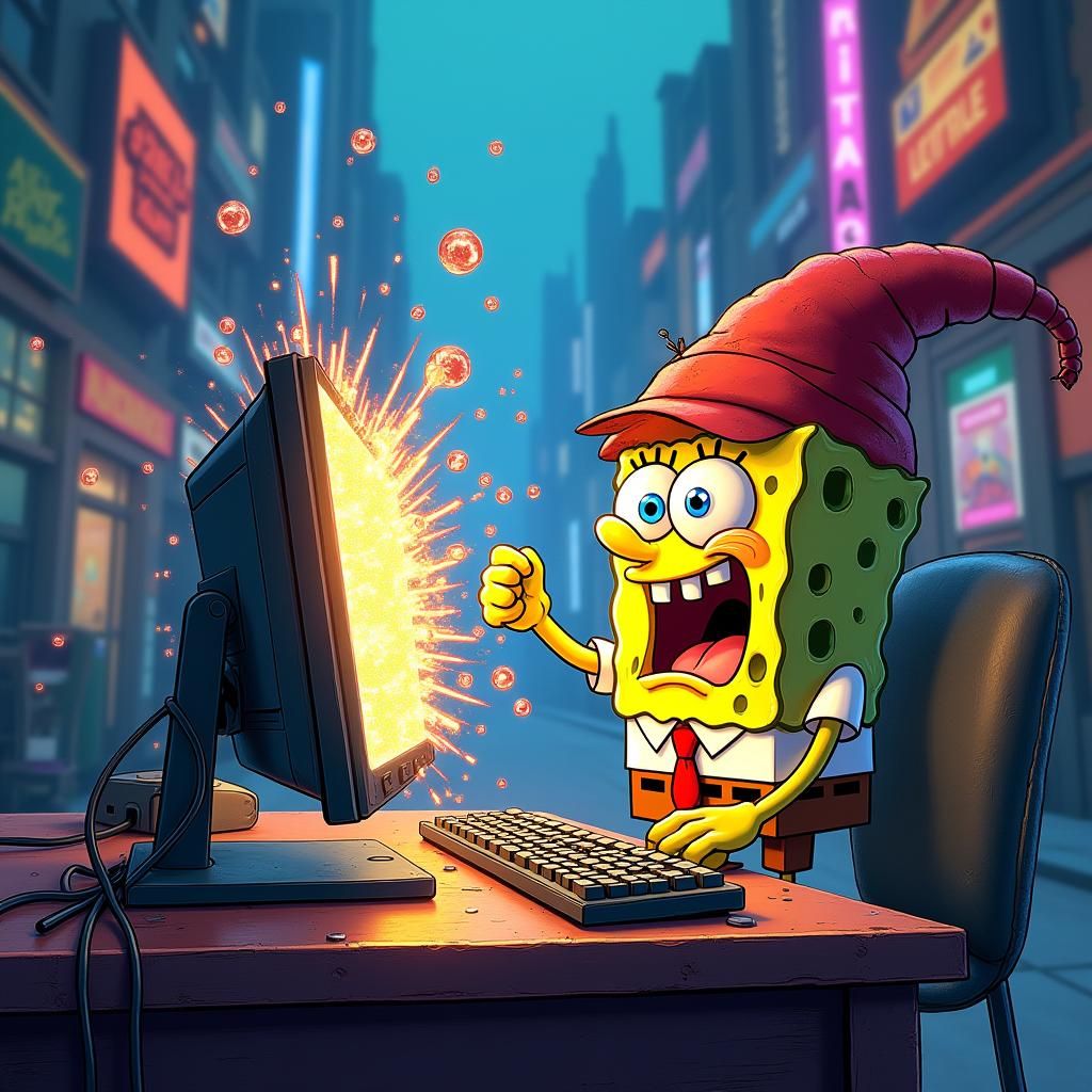 Spongebob's Computer Meltdown: A Digital Matte Painting