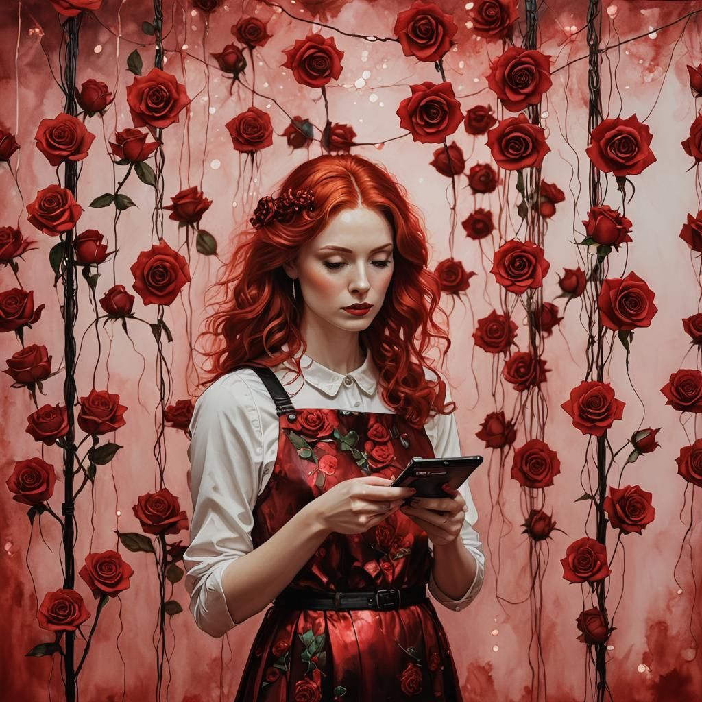 Red-Headed Student in Red Darkroom: Alcohol Ink