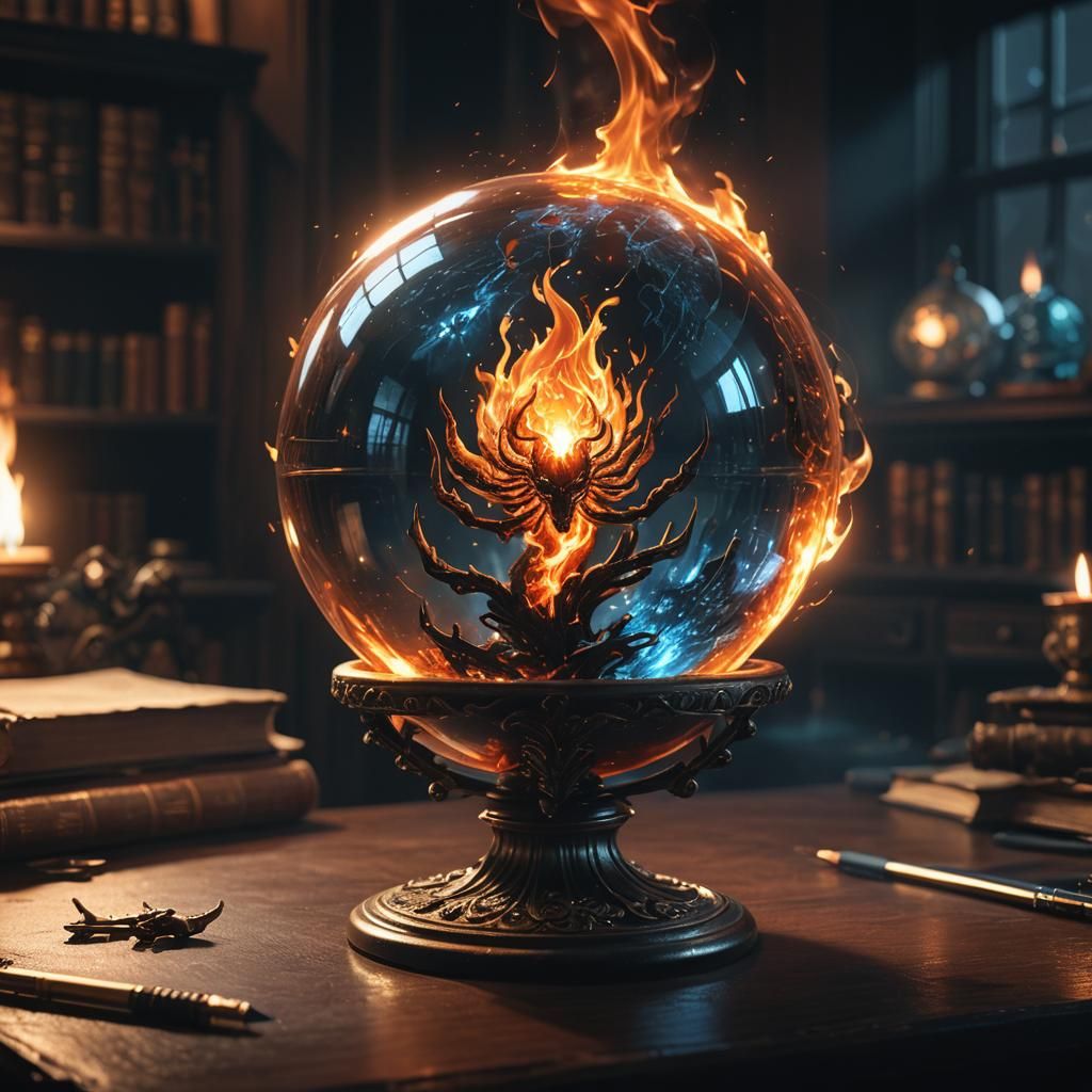 Fire Sprite Orb in Dark Academia Study