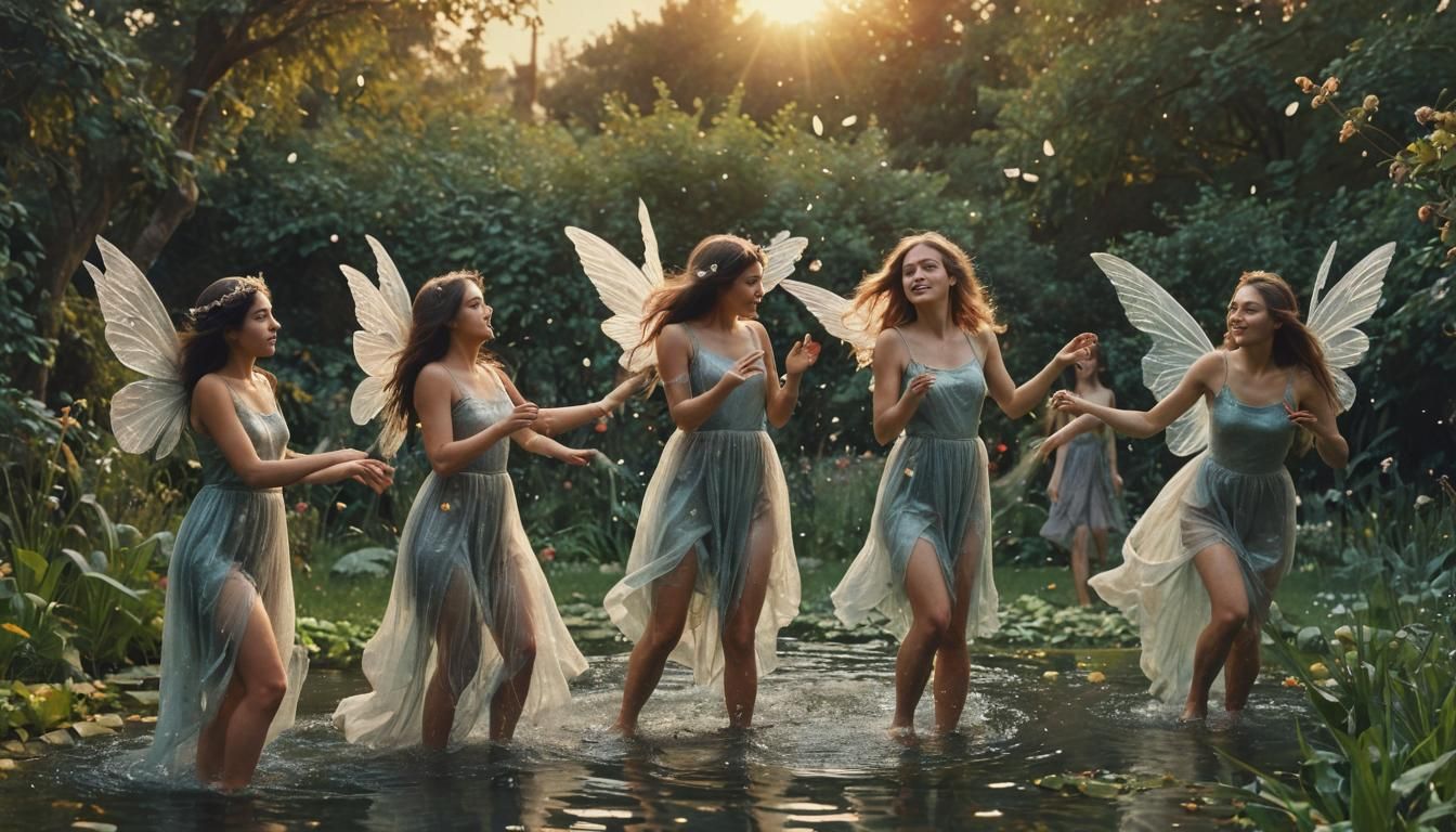 Fairies' Sunset Garden: A Vibrant Digital Art Collage