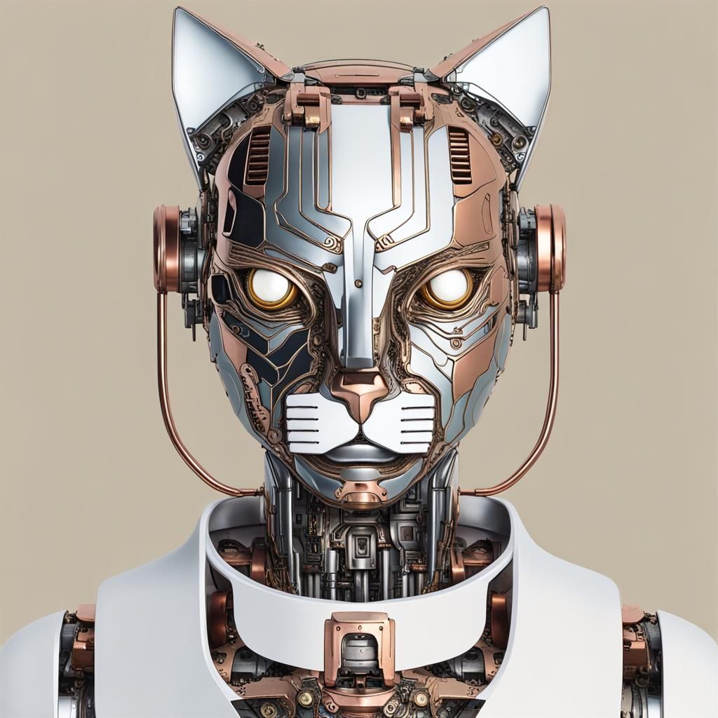 Steampunk Robot Cat-Man with Visible Robotics