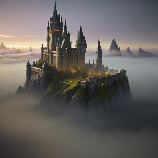 Hogwarts Castle in Mystical Sunset, Fantasy Art