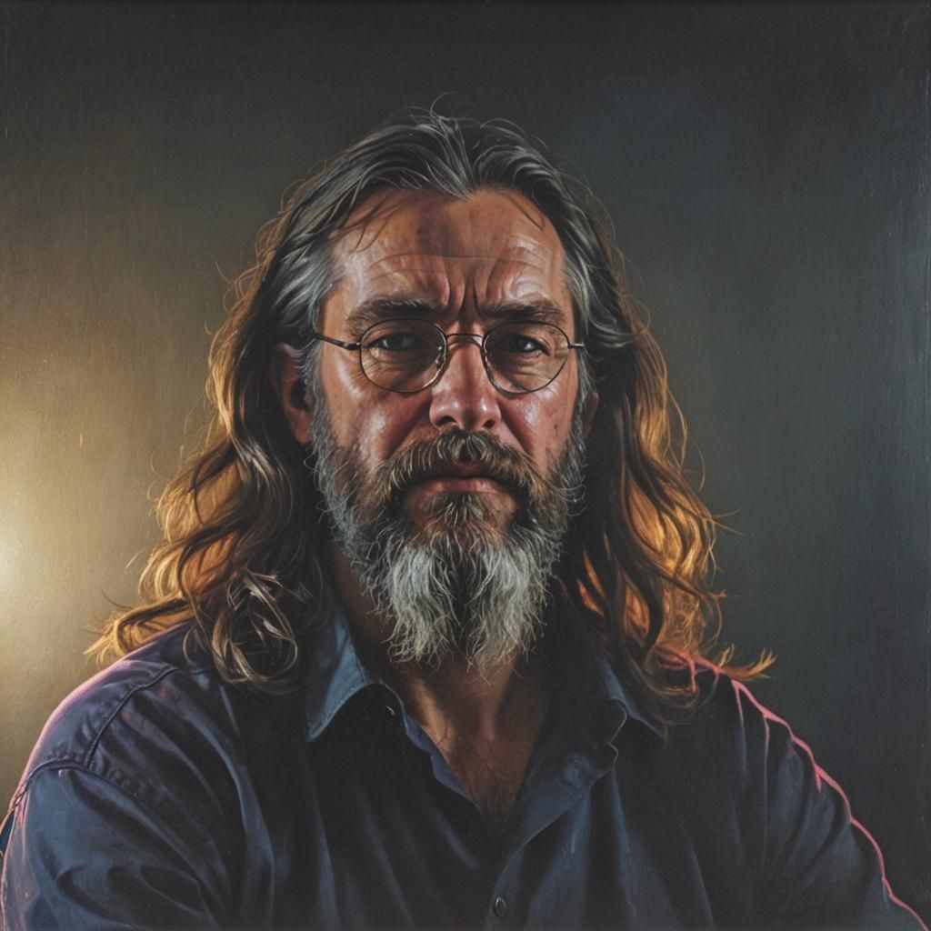Photorealistic Portrait of Man in Dark Room