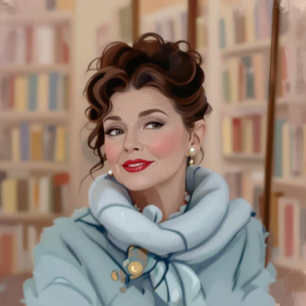 Elderly Lady Enjoys Tea in Whimsical Bookstore Café