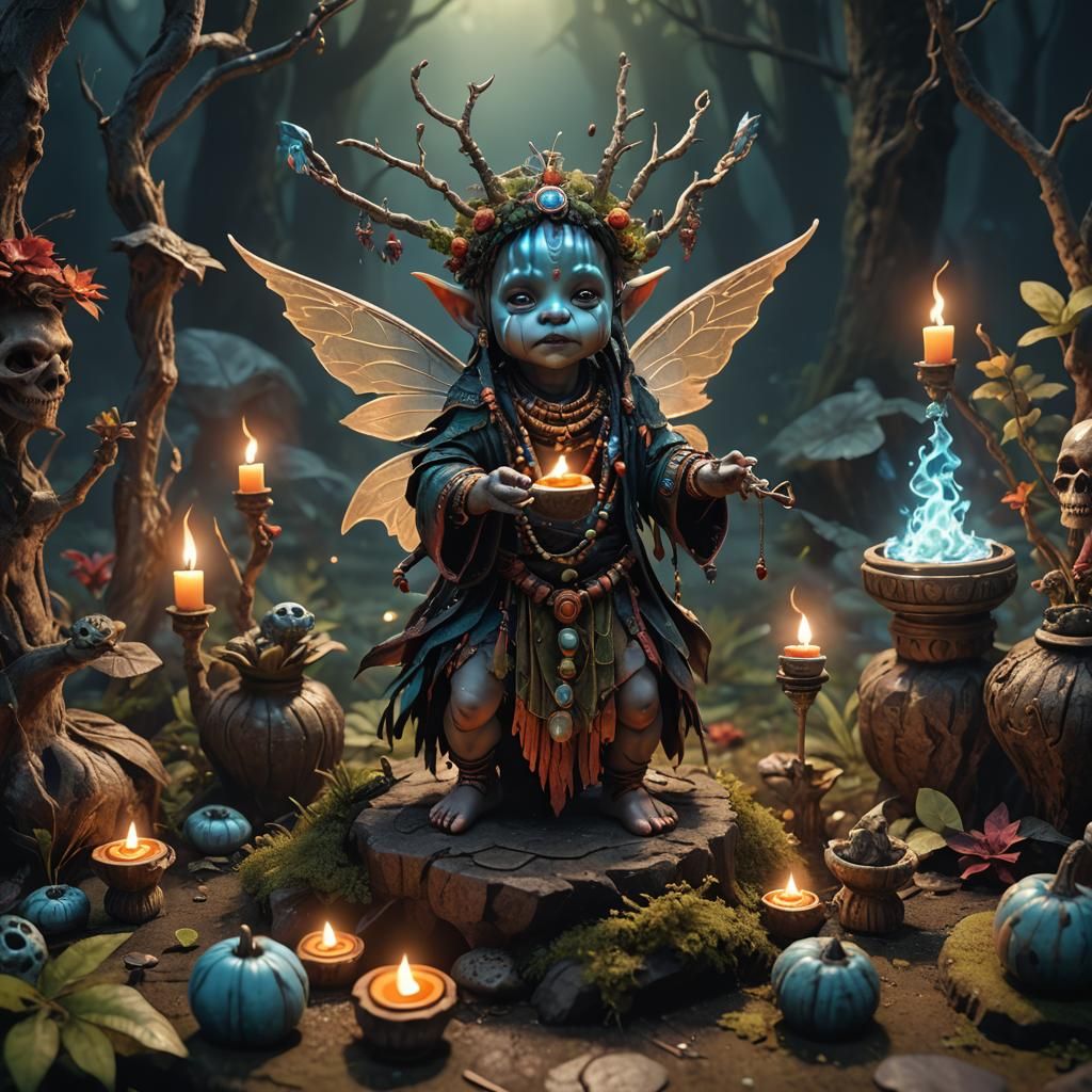 Miniature Fairy Shaman Performing Ritual