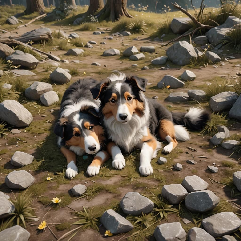 Cute Collies Snuggling: 3D Game Cinematic Render