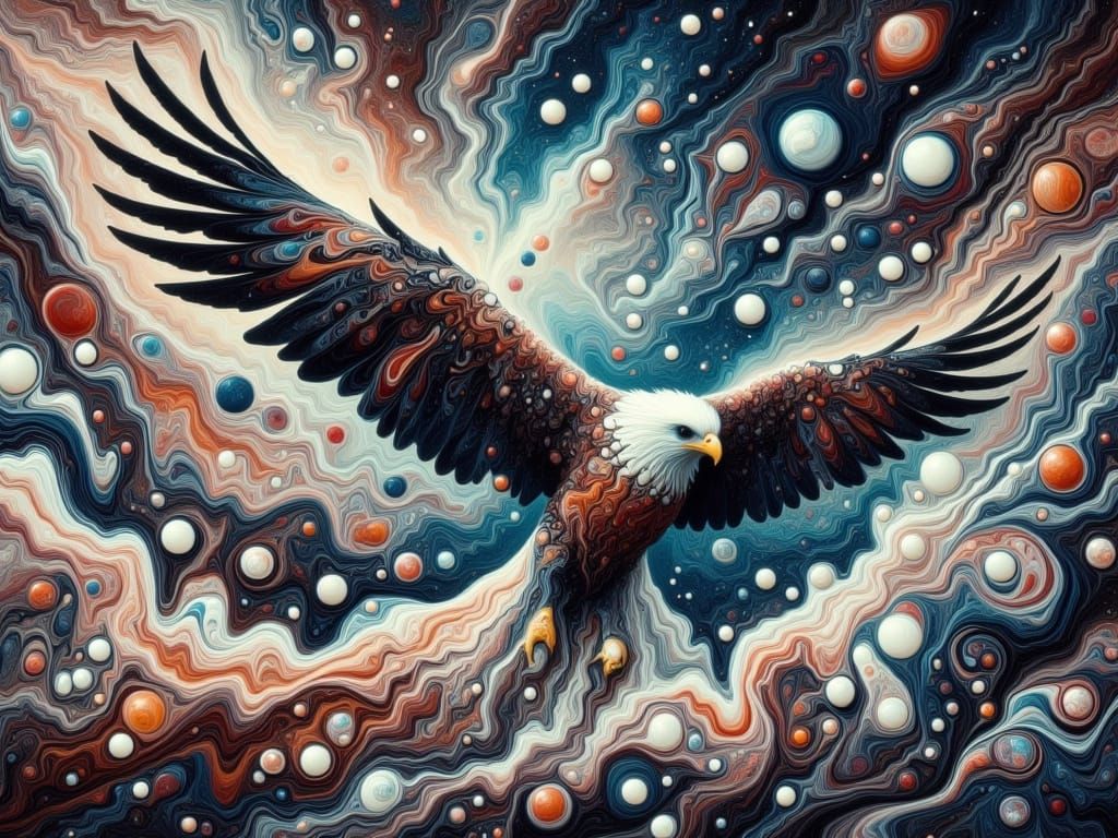 Surreal Eagle in Cosmic Flight, Inspired by Fluid Art