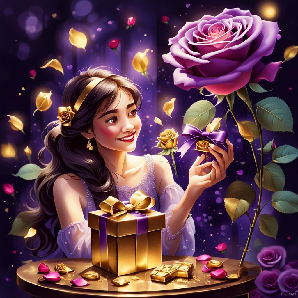 Romantic Couple Exchange Gifts with Roses and Chocolates