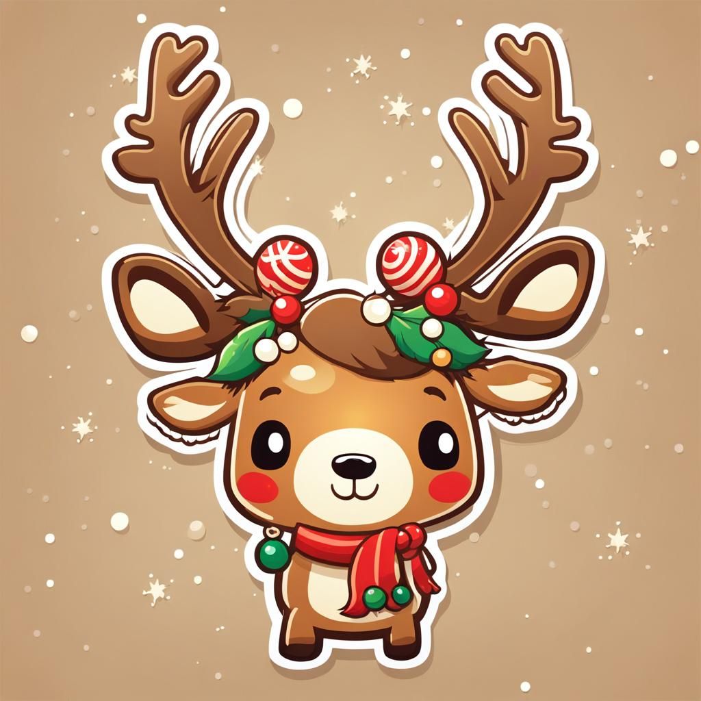 Christmas Reindeer Sticker in Anime Style