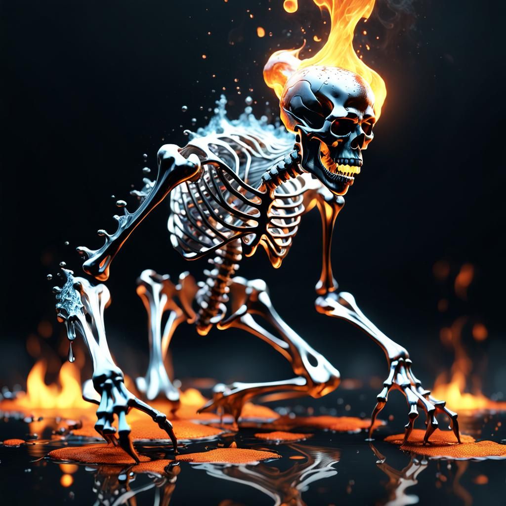 Liquid Mercury Skeleton in Fantasy CGI Render