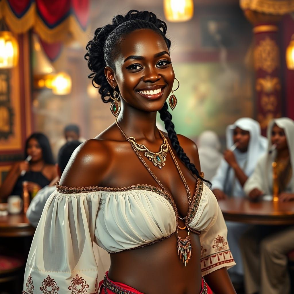 Beautiful Dark-Skinned Woman in Belly Dancing Attire, Photo ...