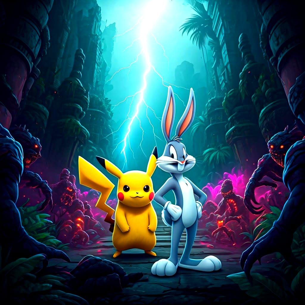 Pikachu and Bugs Bunny Monster Battle