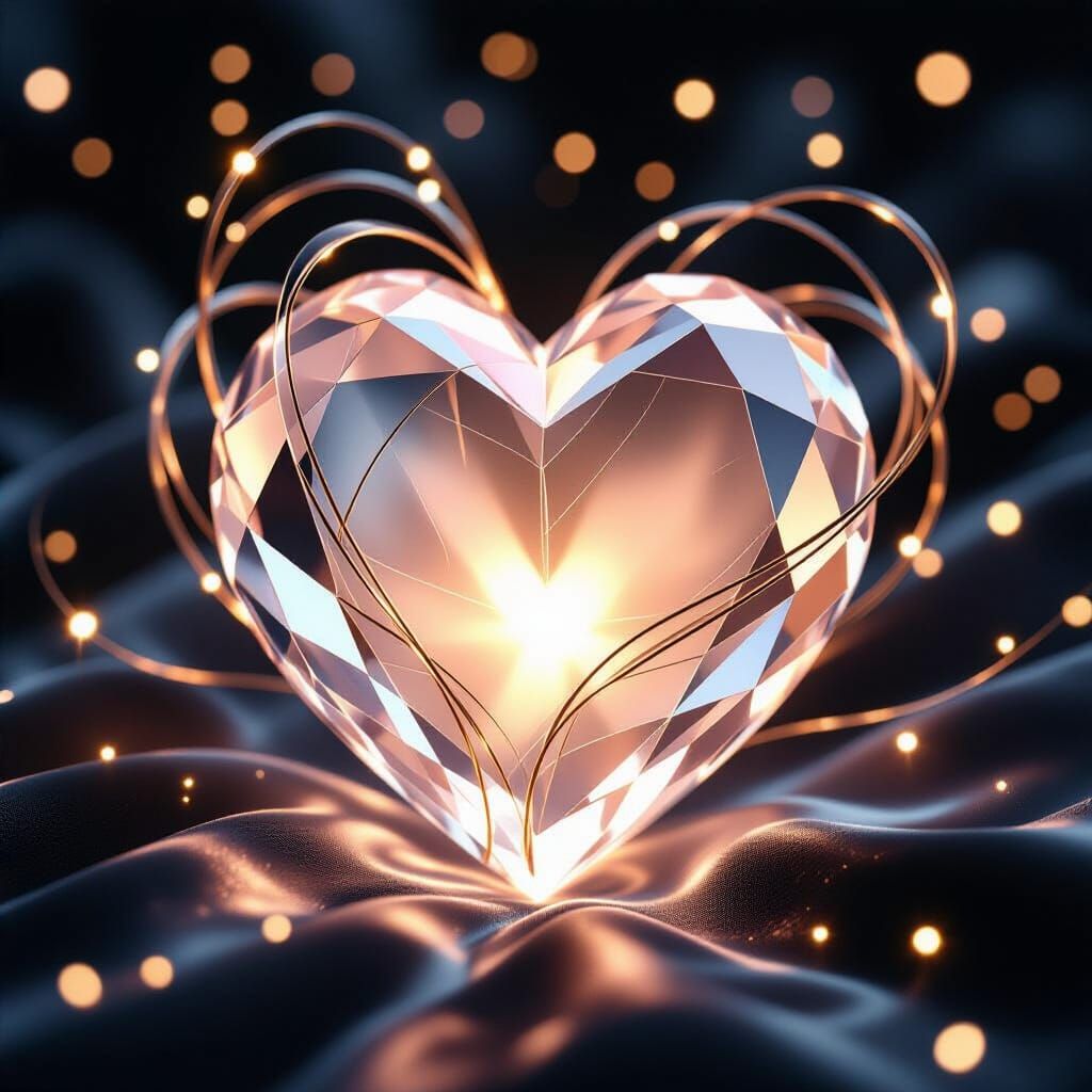 Ethereal Silicon Heart with Golden Filaments