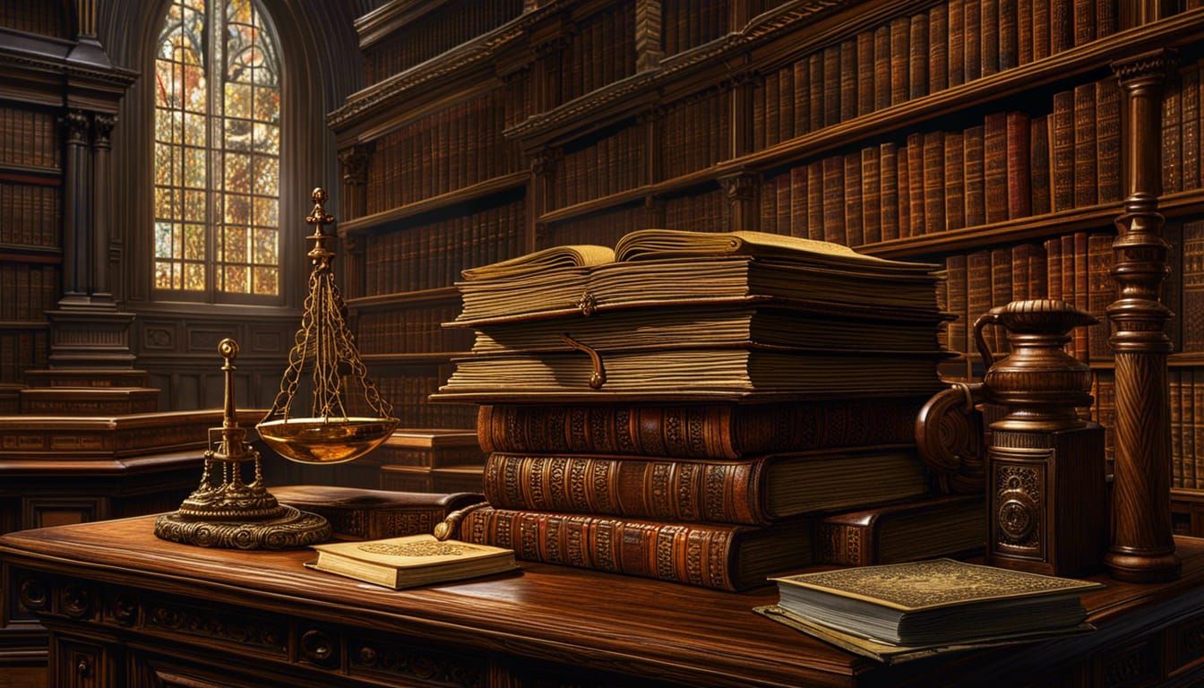Law Books and Scales of Justice Still Life