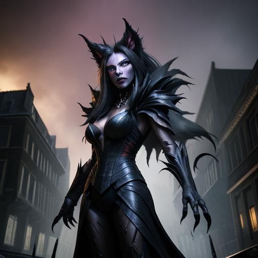 Futuristic Werewolf Witch Howling in Ancient London