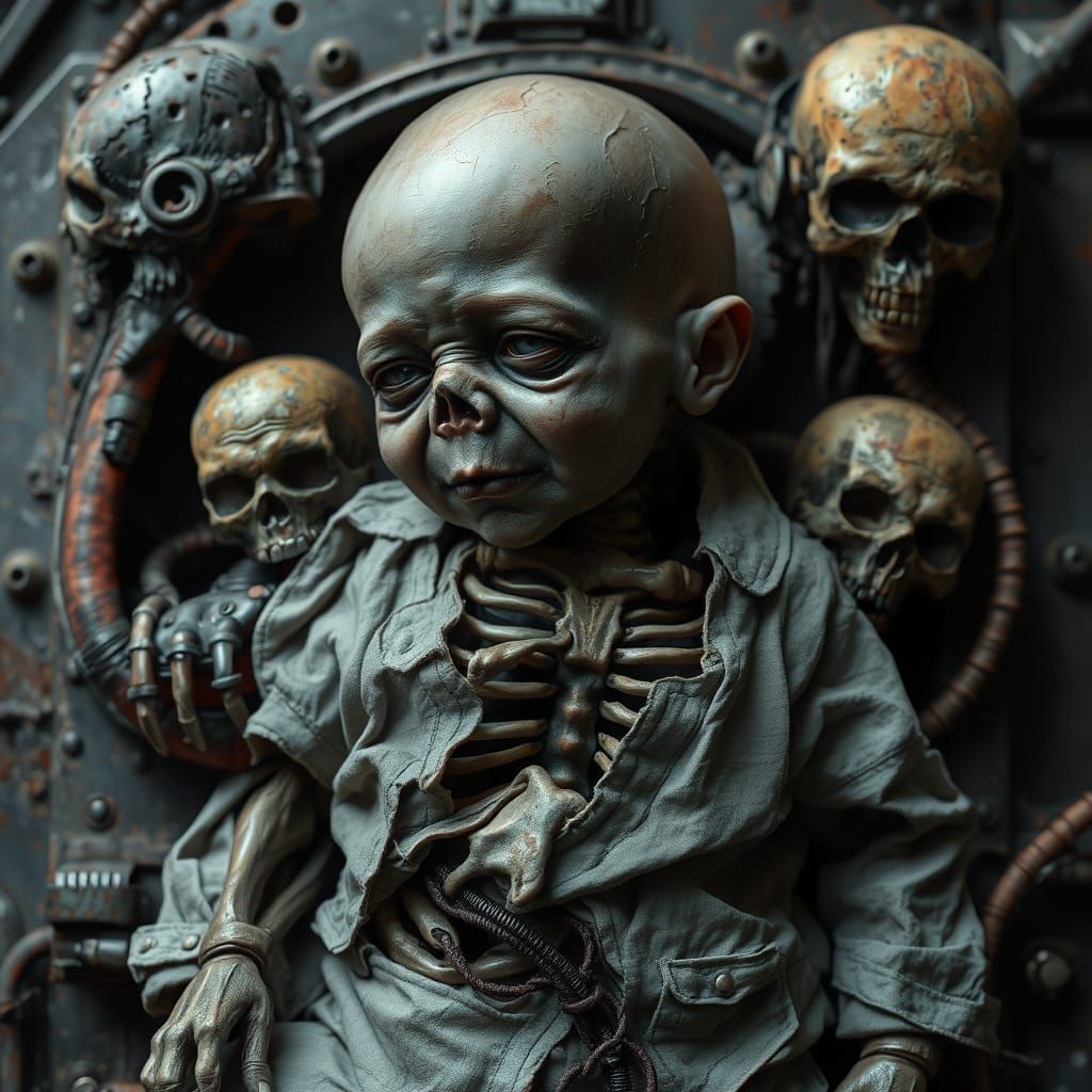 Grotesque Autopsy Baby Constructed From Bones and Metal