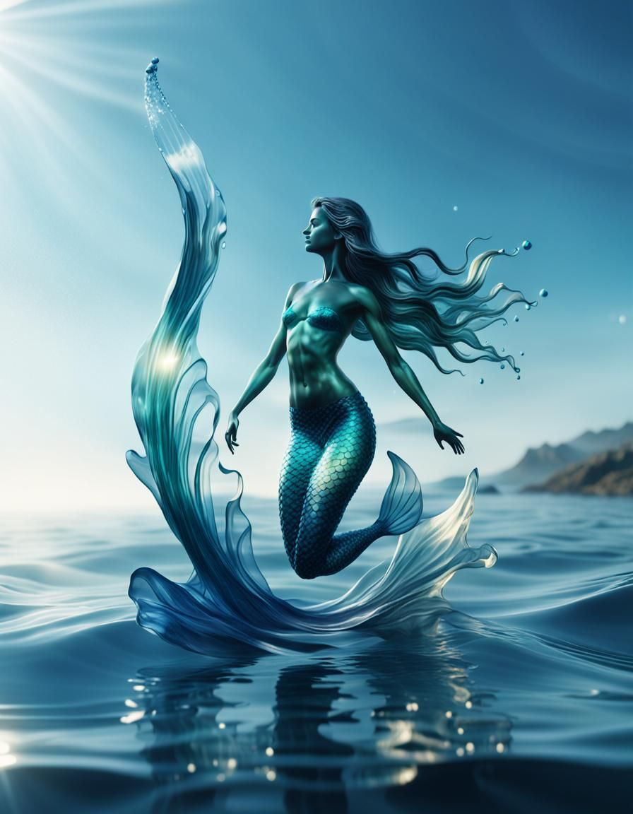Translucent Mermaid Water Artwork in Abstract Style