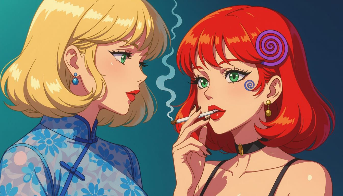 Two Women in a Neo-Noir Anime Scene