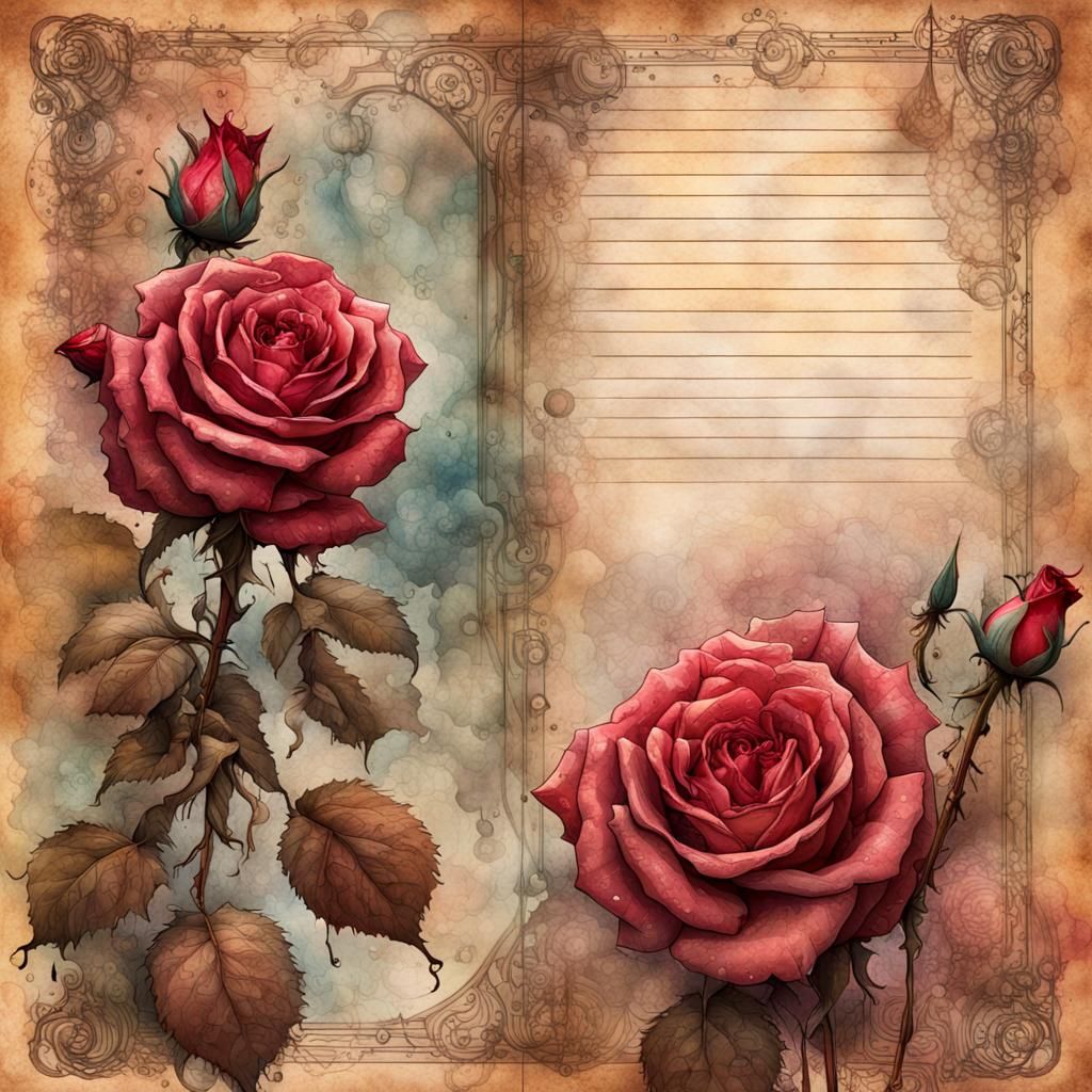 Vintage Roses with Raindrops in Steampunk Style