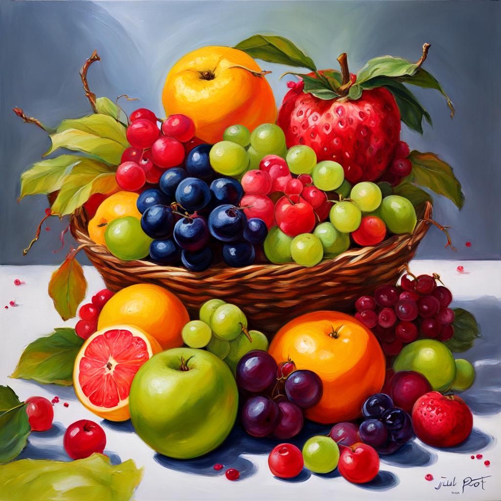 Colorful Fruit Still Life in Expressionist Style