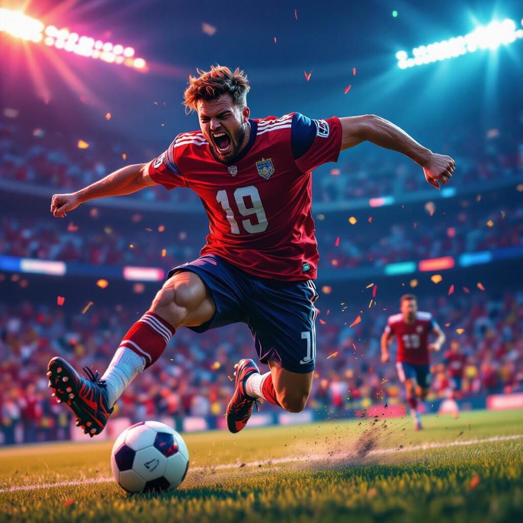 Screaming Soccer Fan Kicks Ball: Digital Art
