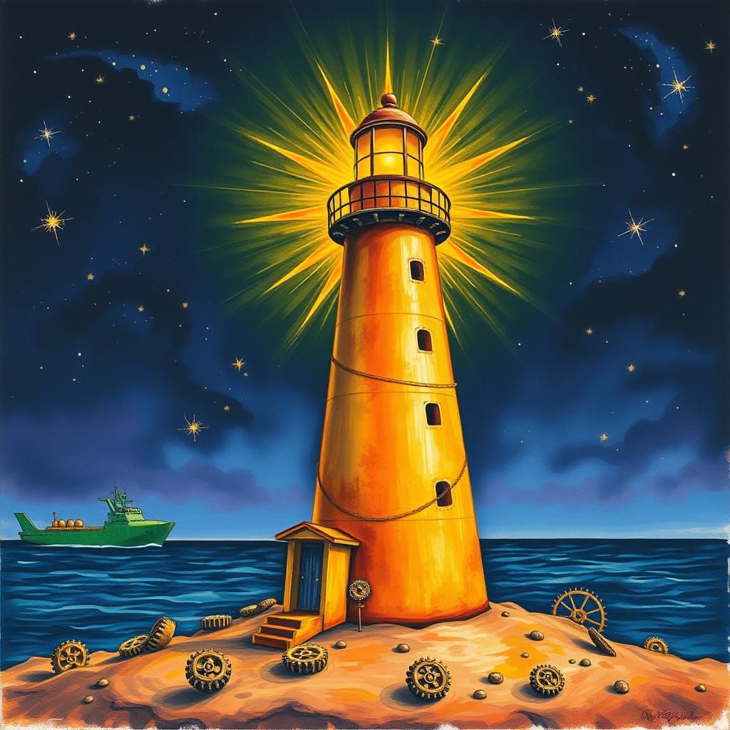 Steampunk Solar Lighthouse in a Whimsical Astronomical Setti...