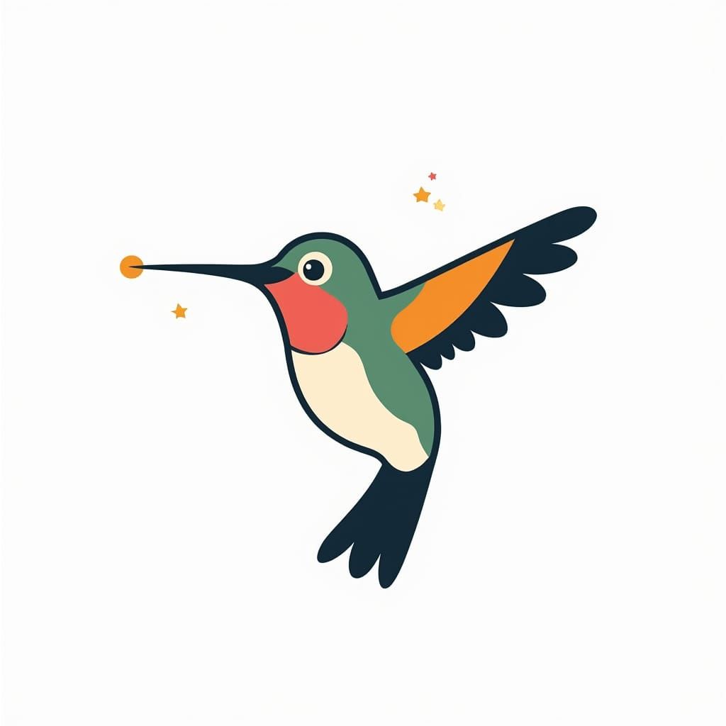 Simplified Hummingbird in Bold Line Art Style with Vibrant C...