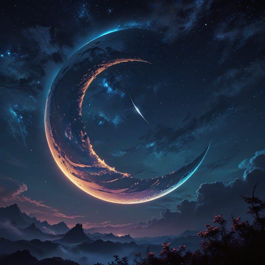 Crescent Moon in Cel-Shaded Anime Style