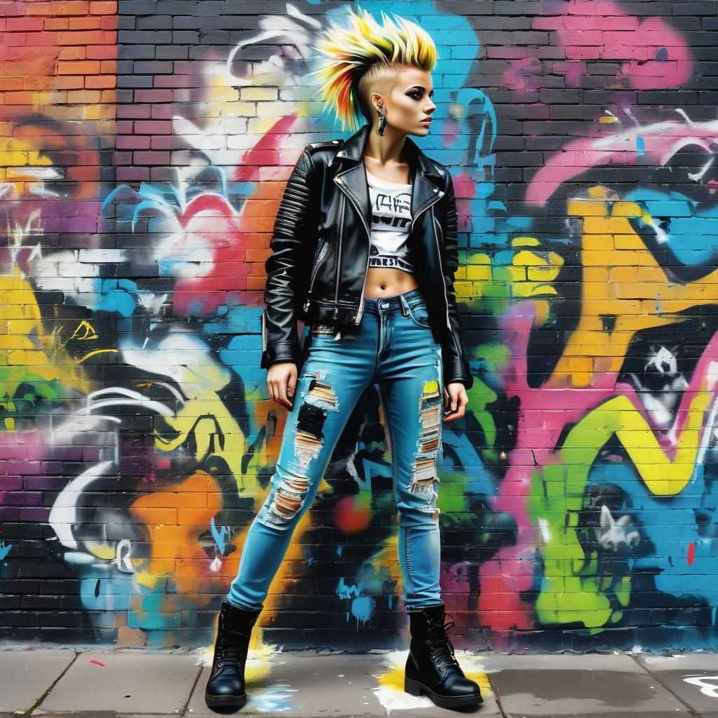 Woman with Faux Hawk in Vibrant Street Art
