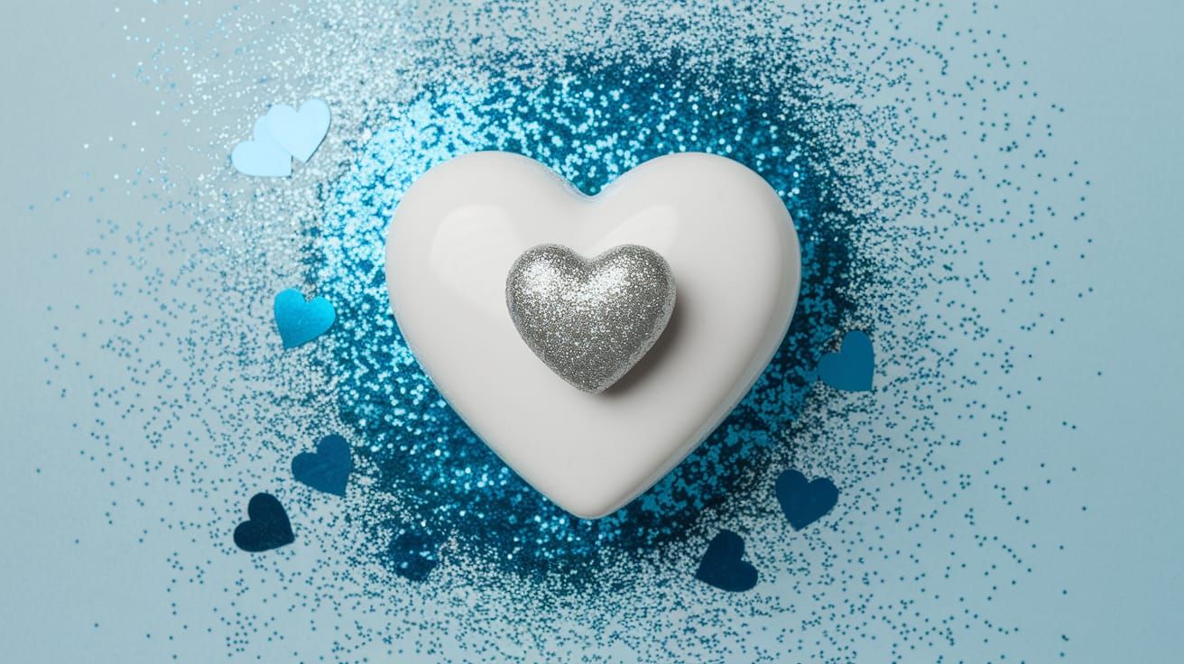 Glittery Hearts on Light Blue Background