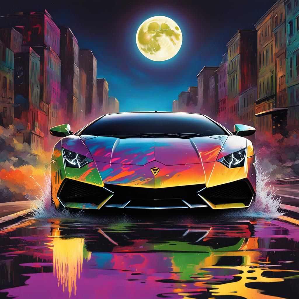 Lamborghini Graffiti Art Under Moonlight