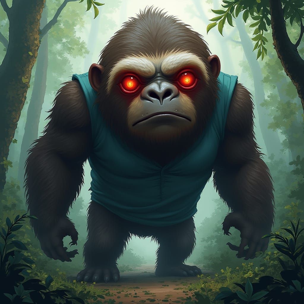 Surreal Hybrid Creature in a Misty Jungle