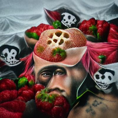 Strawberry Pirate Skull in Surreal Hyperrealism