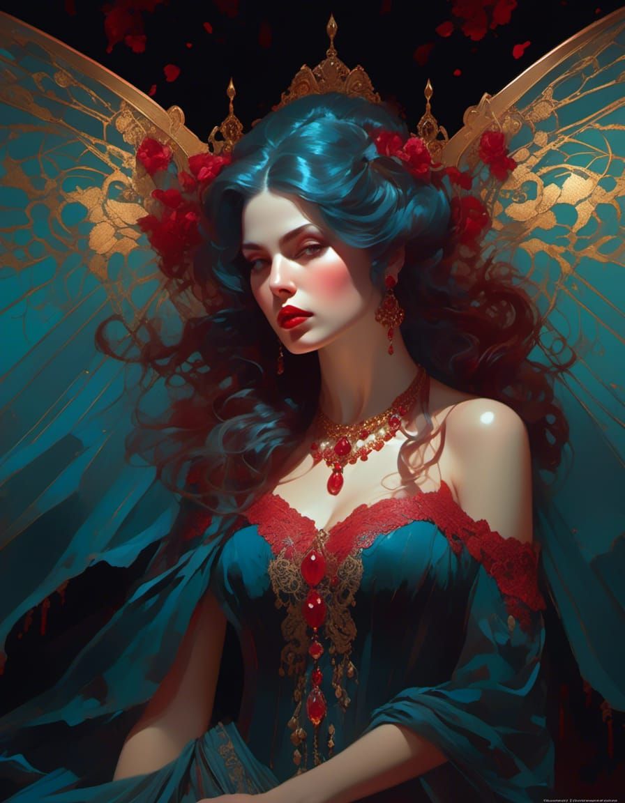 Dramatic Vampire Woman Portrait in Hyperrealistic Style