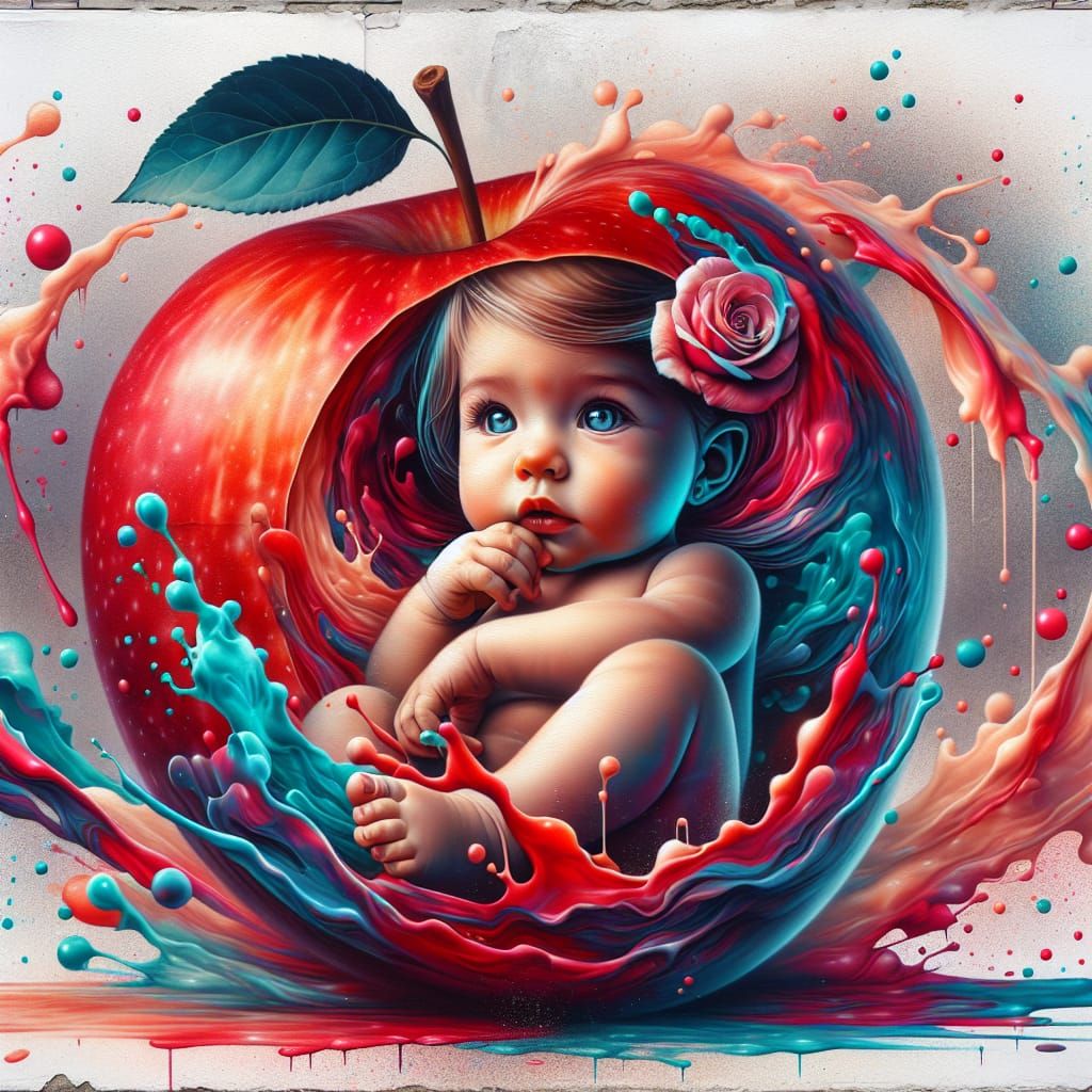 Baby in Apple: Vibrant Street Art Graffiti