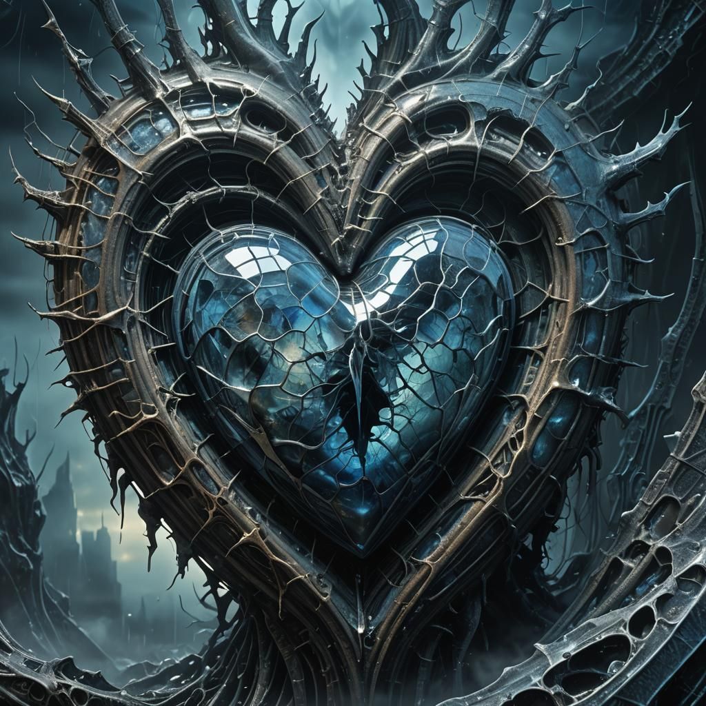 Shattered Heart Embedded with Glass Shards