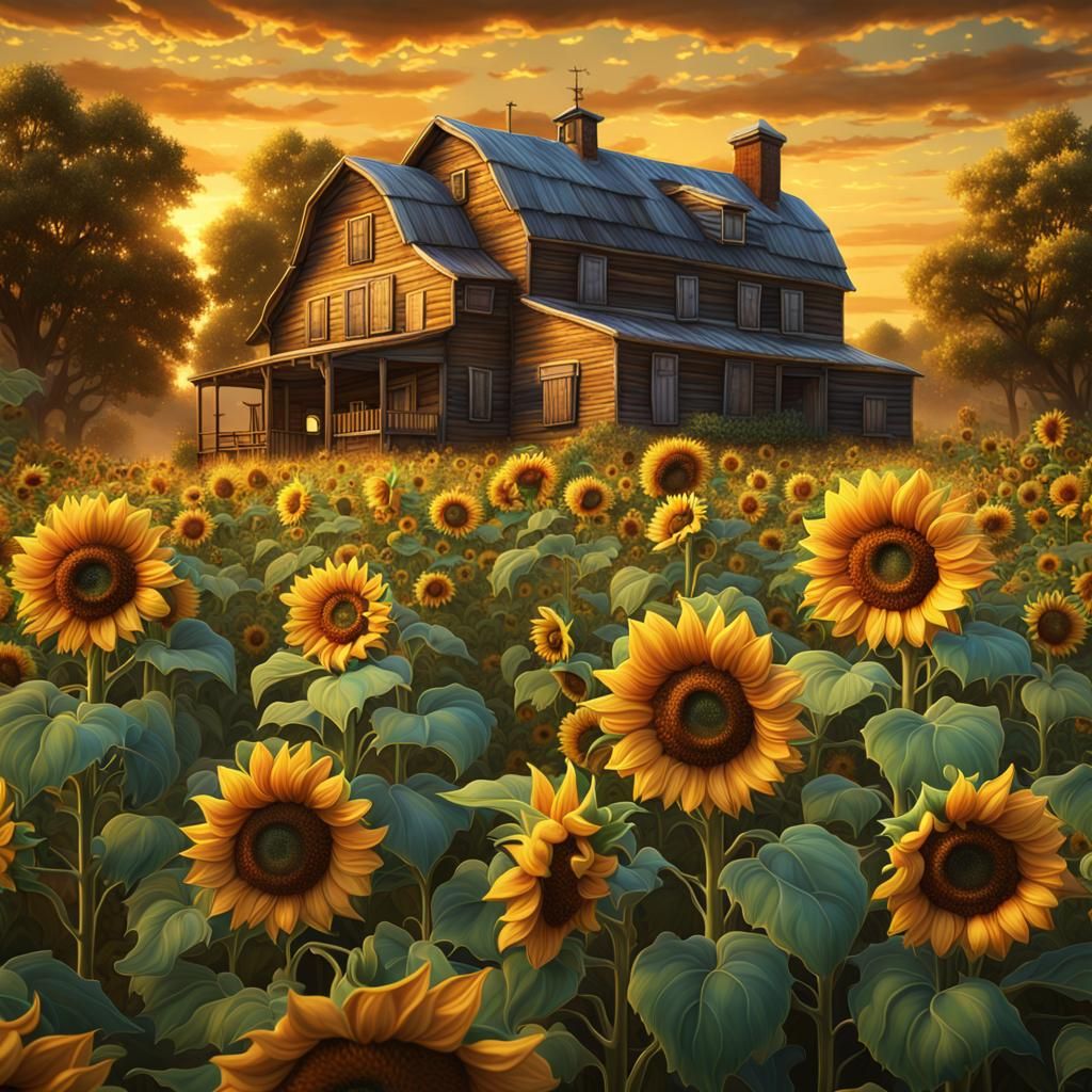 Sunflower Farmhouse Quilt Pattern in Detailed Matte Style