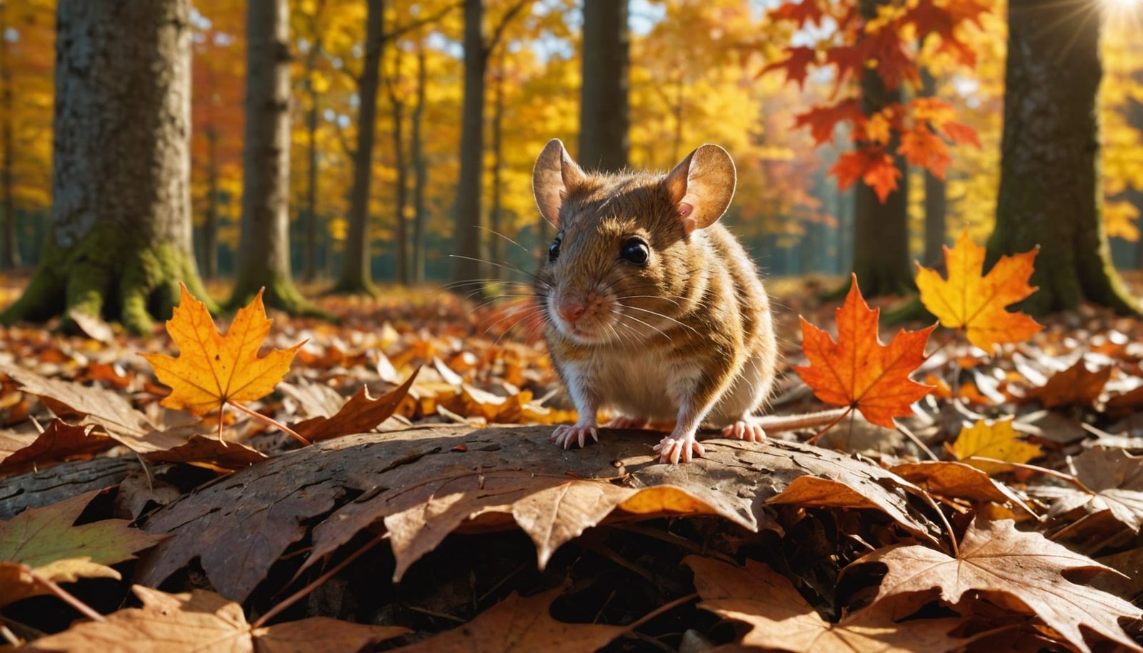 Tiny Mouse Peeks From Under Autumn Leaf