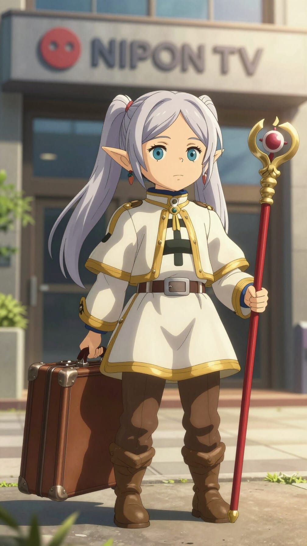 Anime Frieren at Nippon TV Offices with Magic Staff