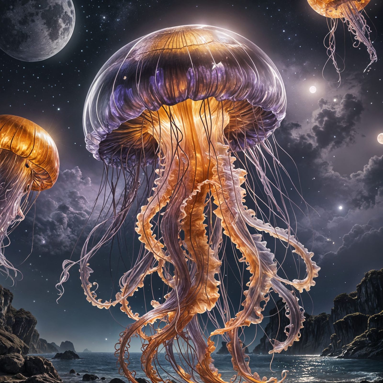Translucent Jellyfish in Fantasy Sky, Hyperrealistic Splash ...