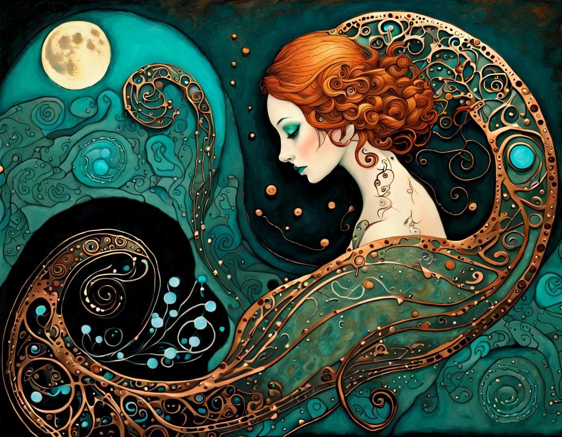 Abstract Woman Portrait in Textile Art Style