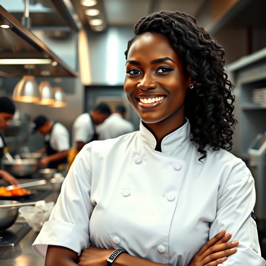 A Chef in a Bustling Kitchen, in a Realistic Art Style