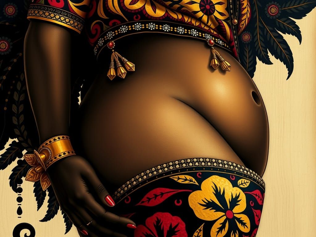 African Goddess Portrait in Woodcut Style