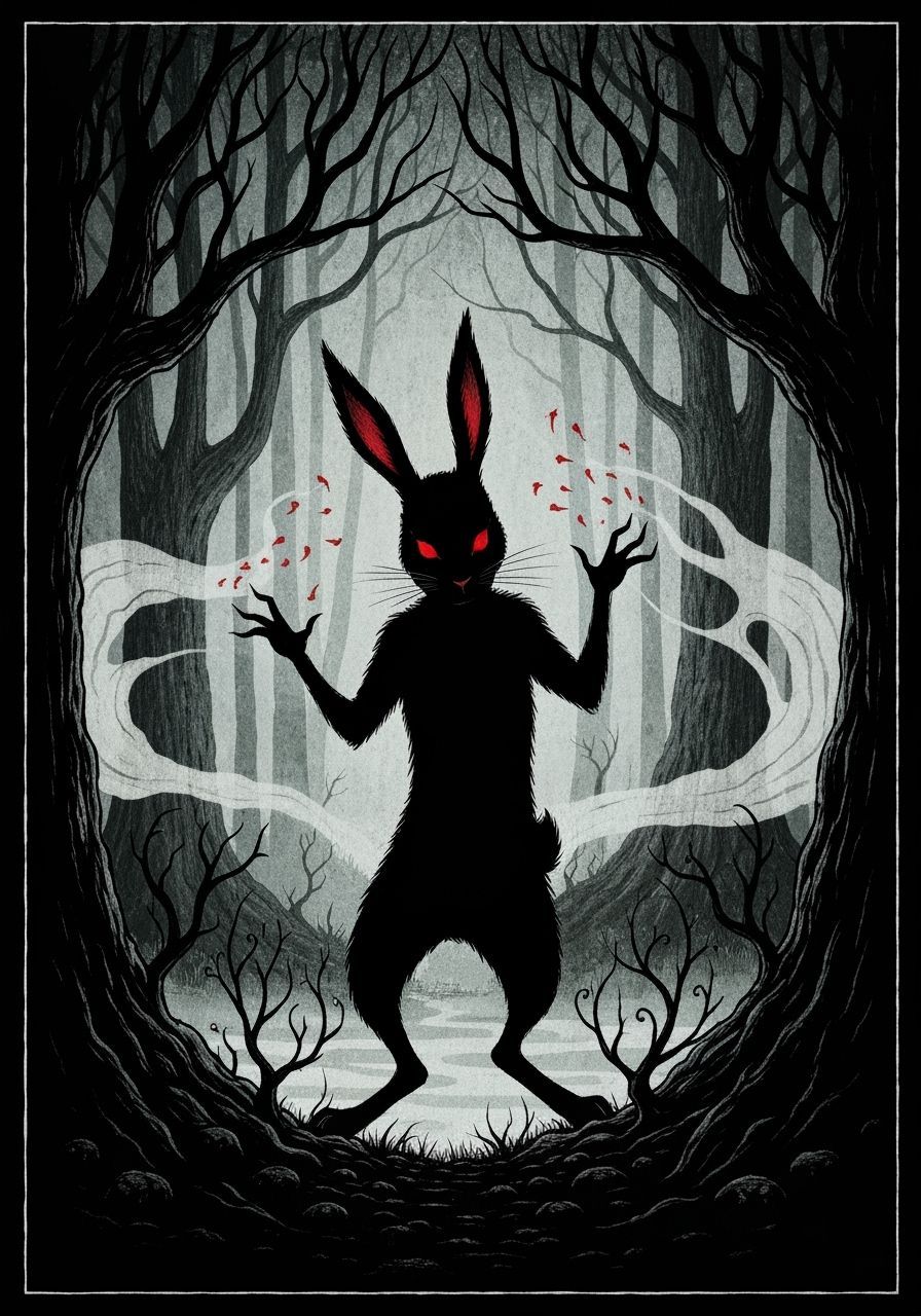 Mischievous Rabbit Trickster in Gothic Forest